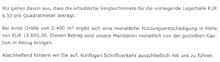Ausschnitt von Anwaltsschreiben